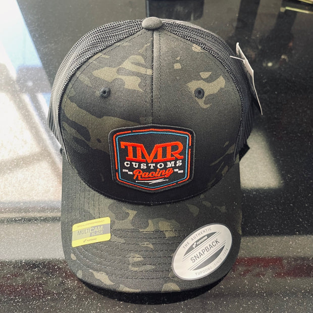 TMR Customs "RACING" Black Multicam Trucker Hat