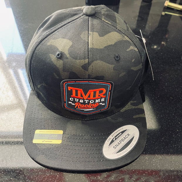 TMR Customs "RACING" Black Multicam Flat Bill Hat